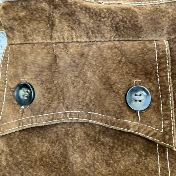 Vintage Retro 70s 80s Suede Jacket Hip Length Hooded Belted Brown Fitted XS - Picture 15 of 16